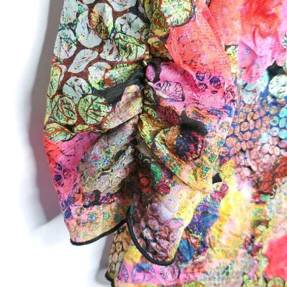 Snoskins Crinkle Mesh Top Blouse Shirt S *SEE Abstract Colorful Artsy - Picture 4 of 5